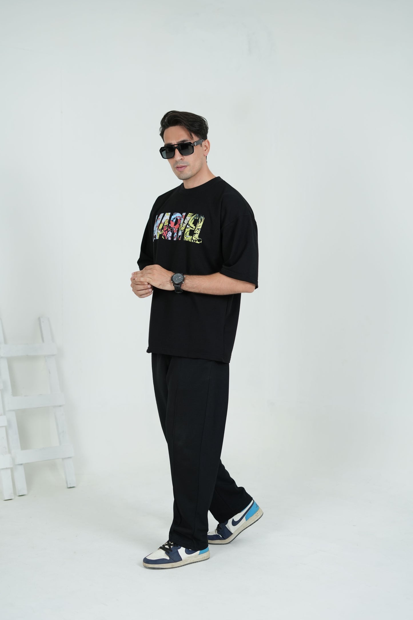 Black Neon Marvel Reflector Oversized Tee