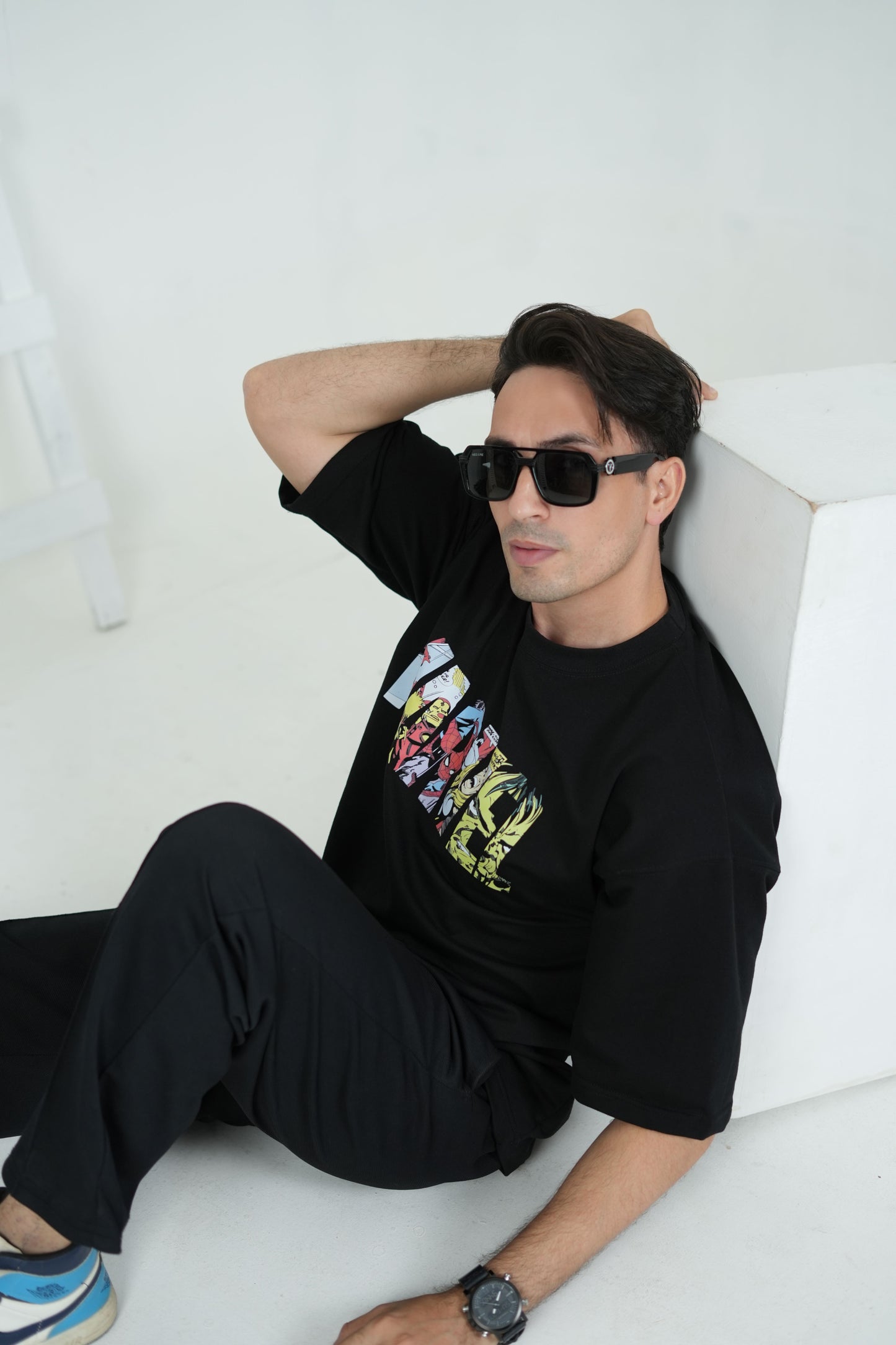 Black Neon Marvel Reflector Oversized Tee