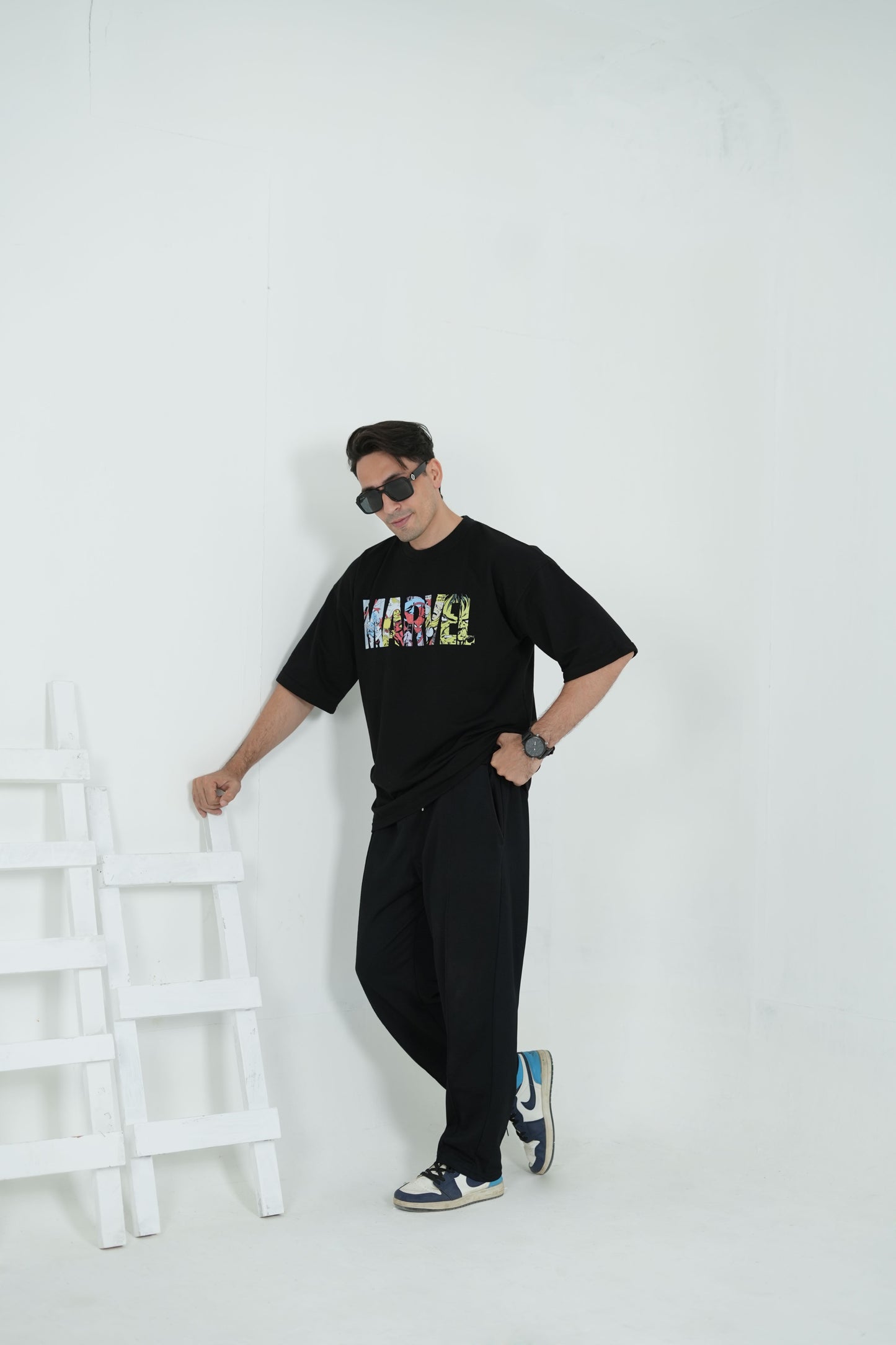 Black Neon Marvel Reflector Oversized Tee