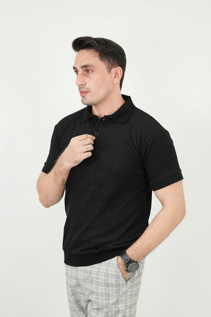 – Black Textured Polo –