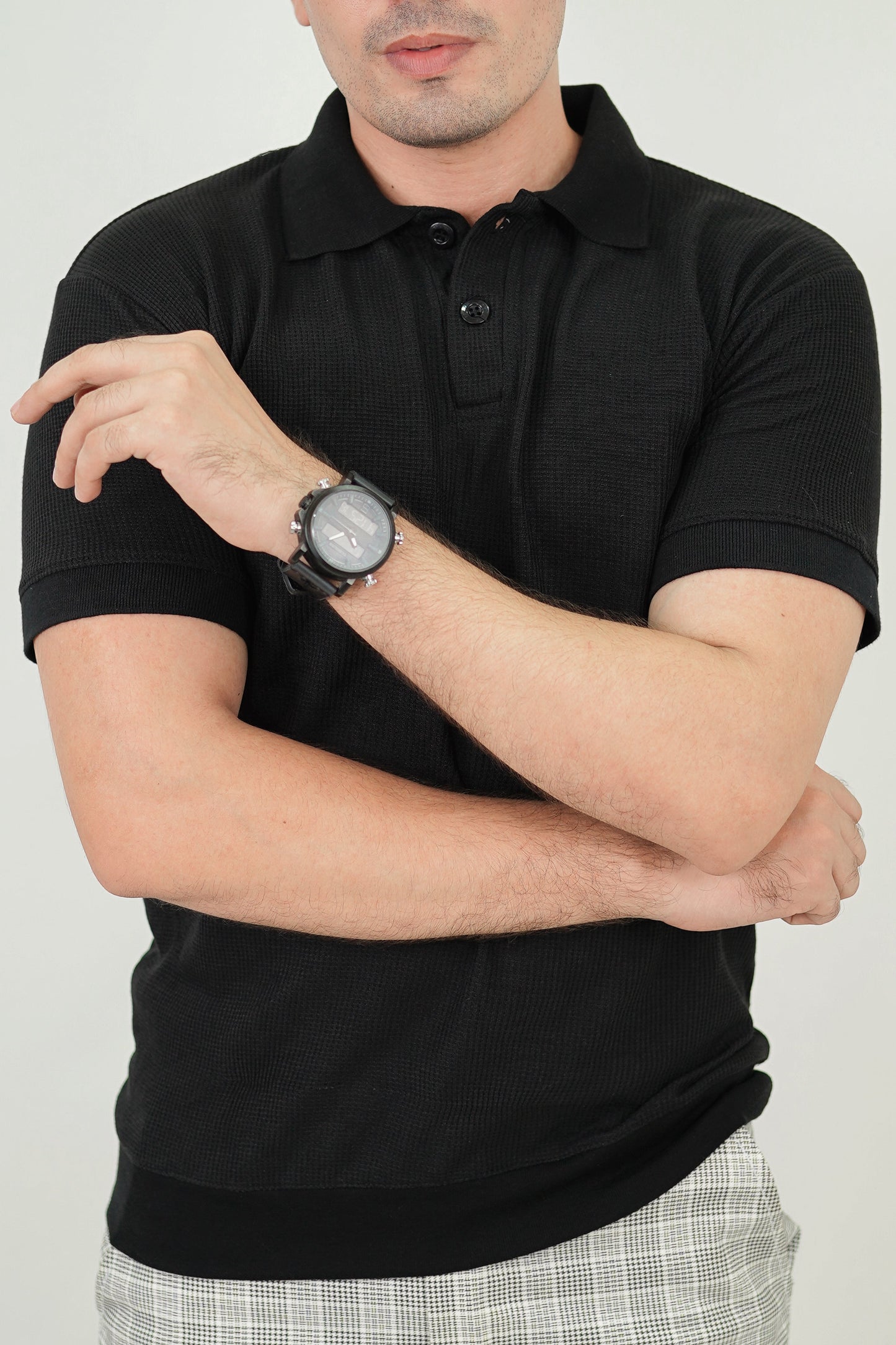 – Black Textured Polo –