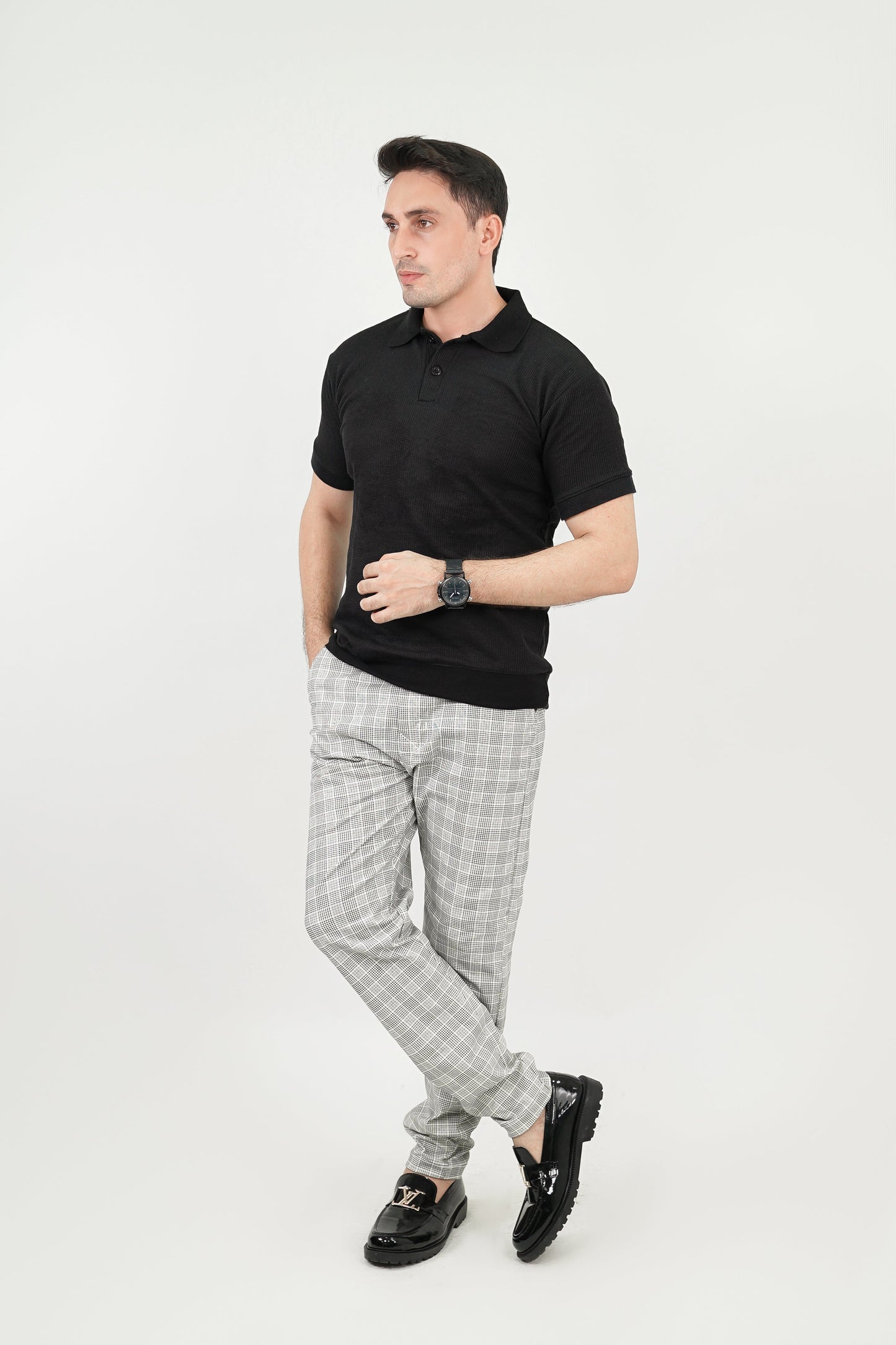 – Black Textured Polo –