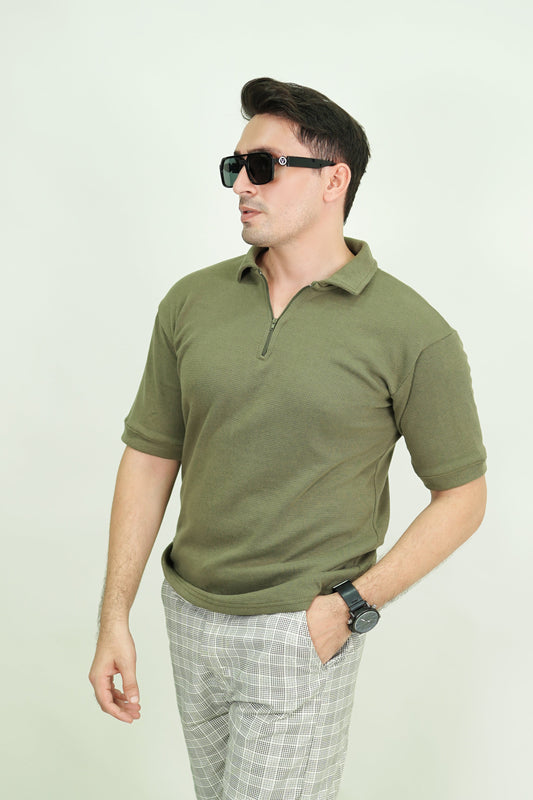 – Olive Green Textured Polo –