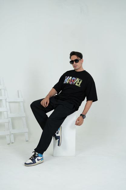 Black Neon Marvel Reflector Oversized Tee