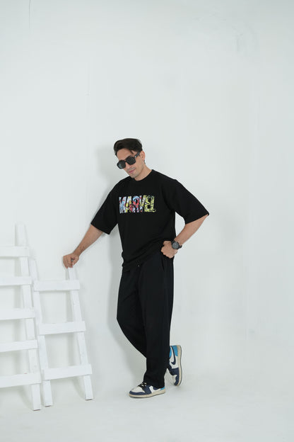 Black Neon Marvel Reflector Oversized Tee
