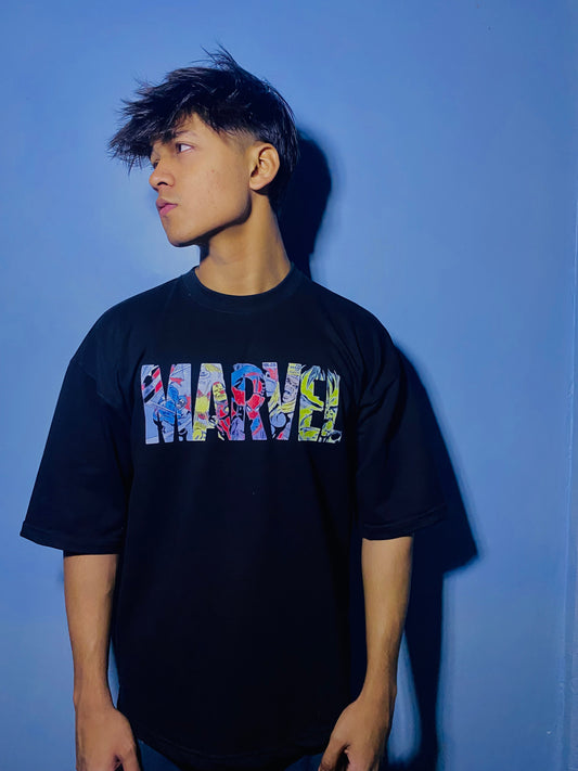 Black Neon Marvel Reflector Oversized Tee